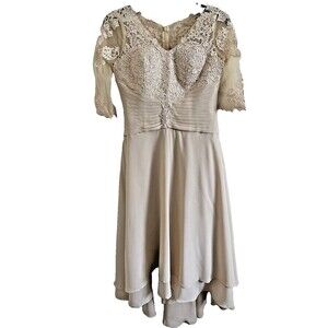 Women's Champagne High-Low Chiffon Lace Top Mother of Bride Dress Sz10 Unbranded
